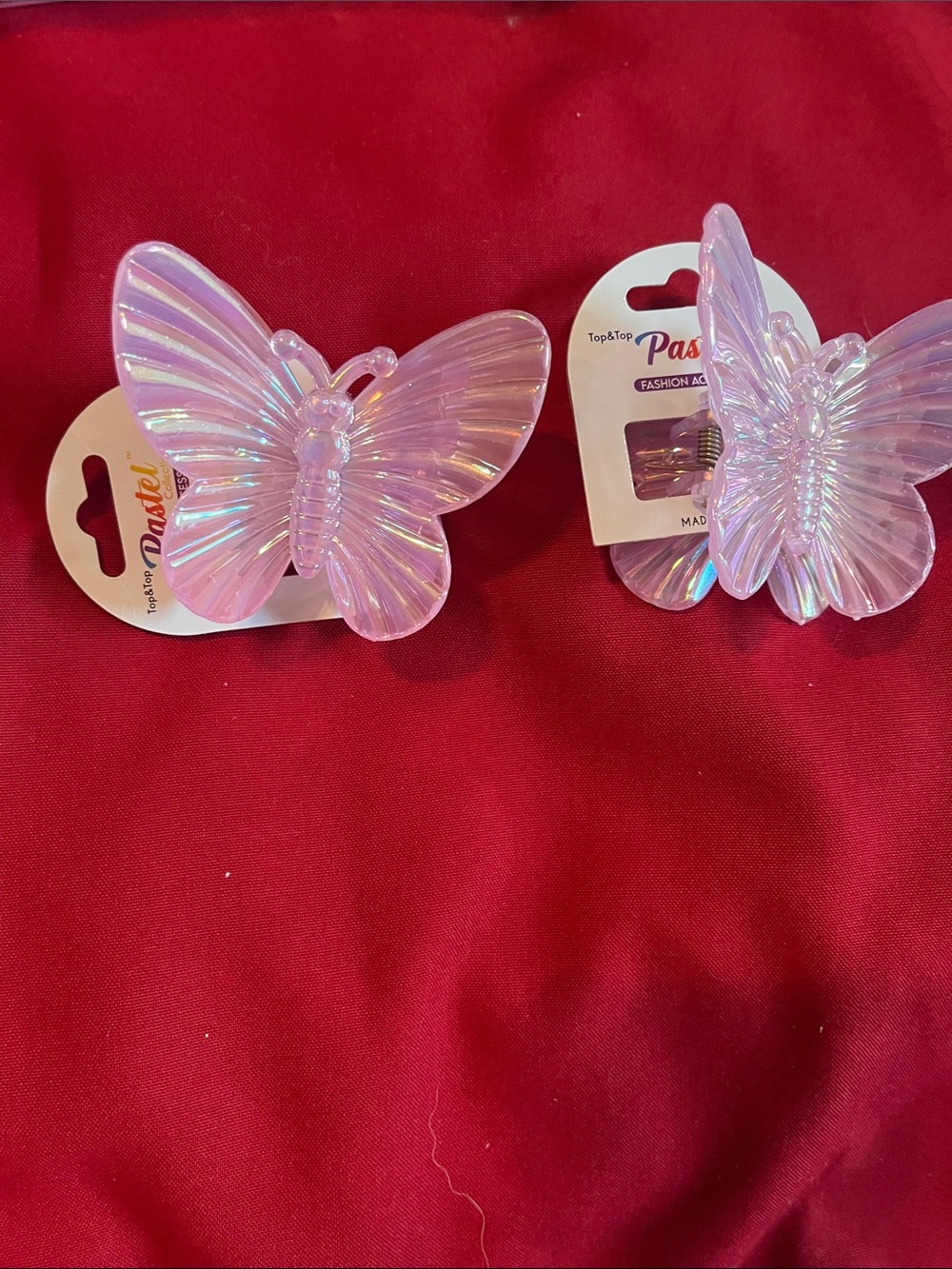 Iridescent Pink Butterfly Hair Clips - Pair